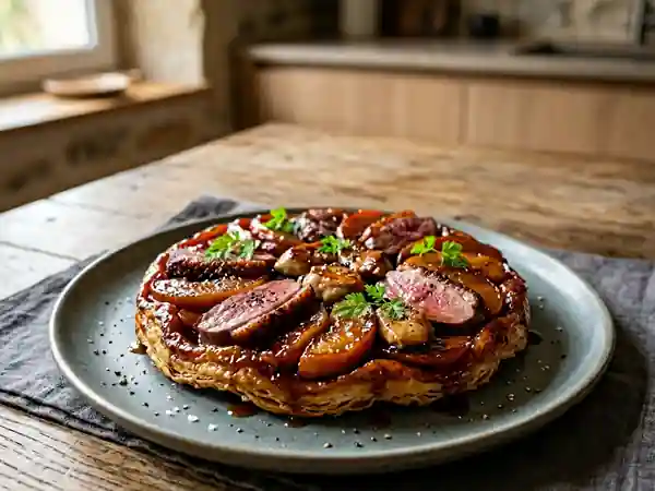 Tatin de magret au foie gras et pommes confites - Photo de présentation