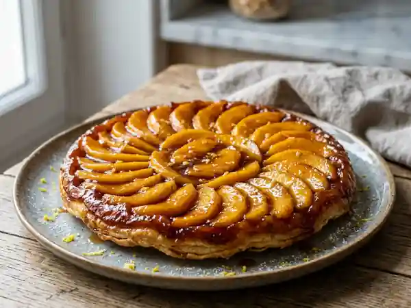 Tatin de mangue au gingembre frais, caramel fondant - Photo de présentation