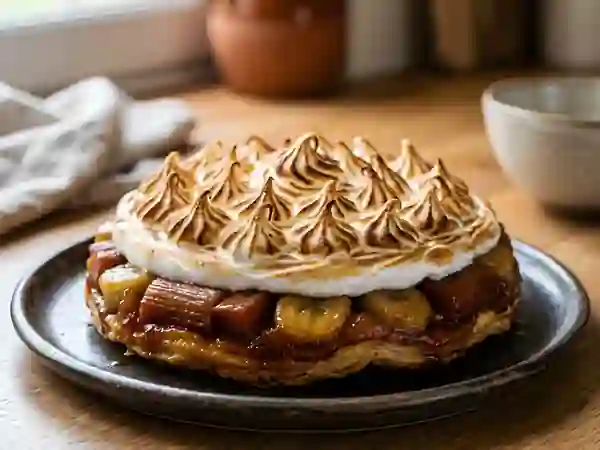 Tatin rhubarbe banane à la meringue fondante - Photo de présentation
