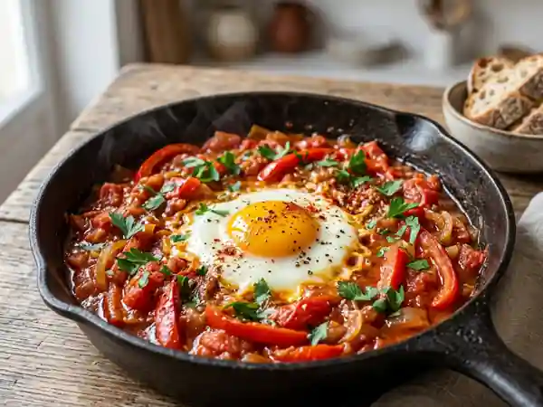 Tchoutchouka : poivrons confits et œuf parfait - Photo de présentation