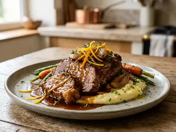 Tendron de veau confit au caramel d'agrumes - Photo de présentation