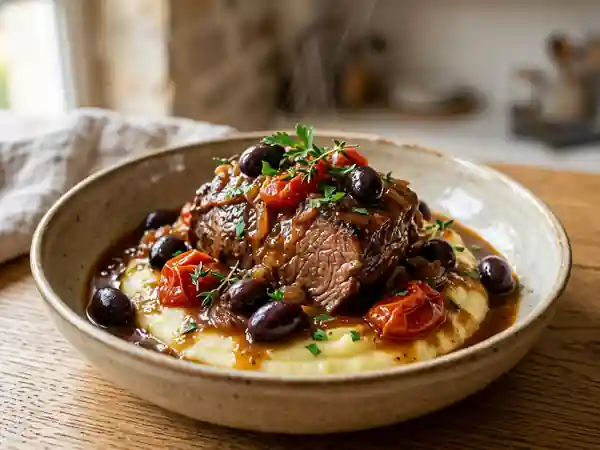 Tendron de veau fondant aux olives noires - Photo de présentation