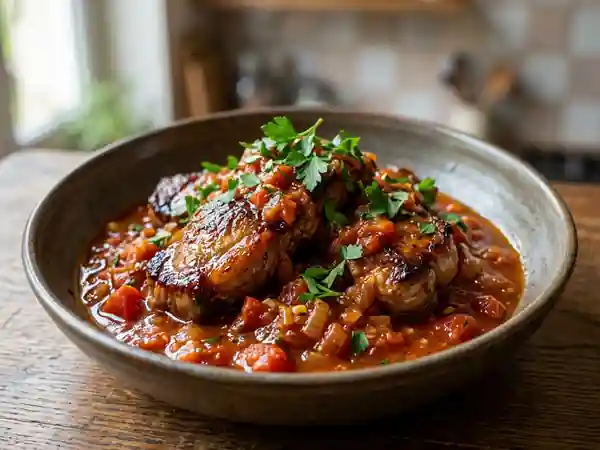 Tendrons de veau caramélisés, sauce tomate fraîche - Photo de présentation