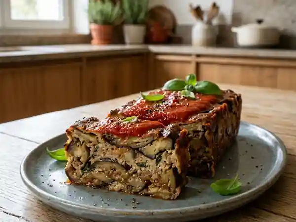 Terrine d'aubergines fondante accompagnée de son coulis de tomates maison - Photo de présentation