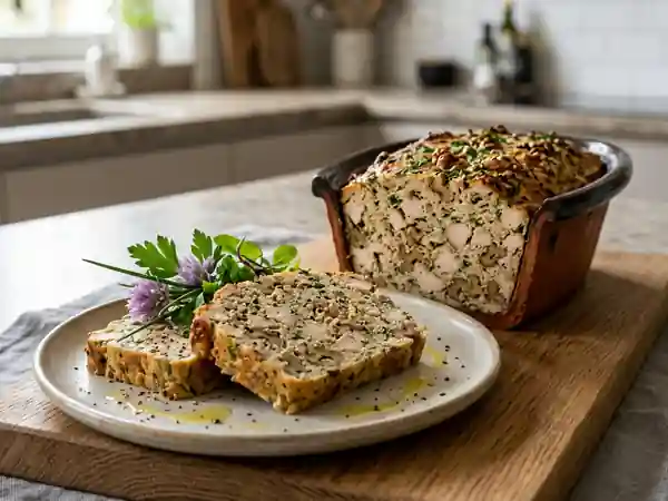 Terrine de poulet aux noix et herbes fraîches : recette gourmande et facile - Photo de présentation