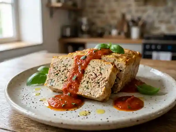Terrine de thon frais maison accompagnée d'un coulis de tomate savoureux - Photo de présentation