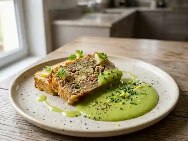 Terrine de thon onctueuse accompagnée d'un coulis de poireau frais - Photo de présentation