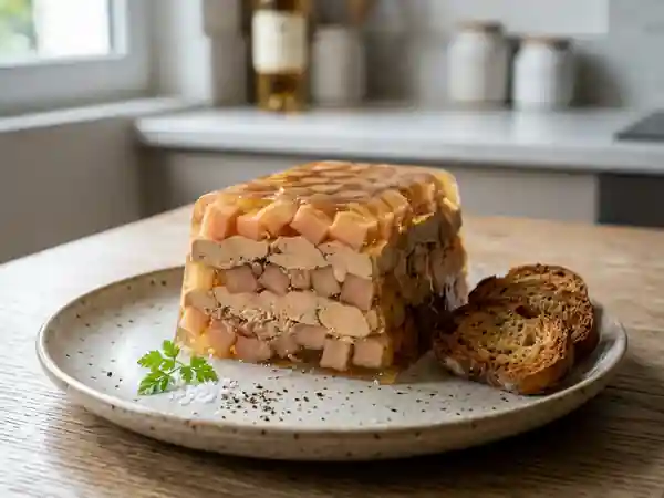 Terrine gourmande de pommes et foie gras en gelée de Sauternes - Photo de présentation