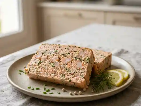 Terrine gourmande de saumon et crevettes aux herbes fraîches - Photo de présentation