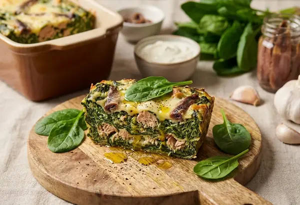 Terrine savoureuse d'épinards au thon et anchois