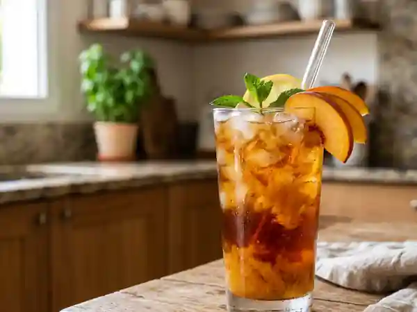 Thé glacé à la pêche maison : recette fraîche et fruitée - Photo de présentation
