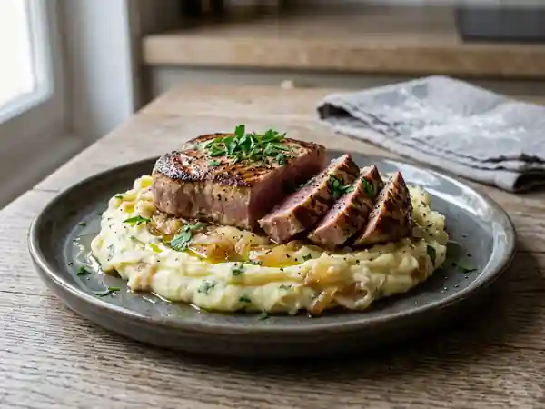 Thon à l’irlandaise et purée onctueuse à l’oignon - Photo de présentation