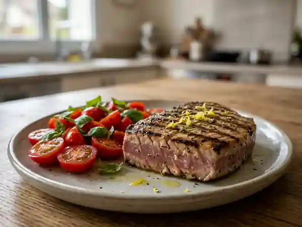 Thon grillé à la marinade méditerranéenne savoureuse - Photo de présentation