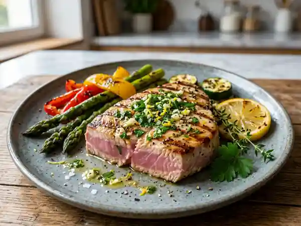 Steak de thon mariné au citron et thym - Photo de présentation