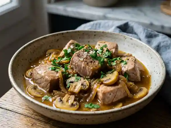 Thon mijoté aux champignons et oignons fondants - Photo de présentation