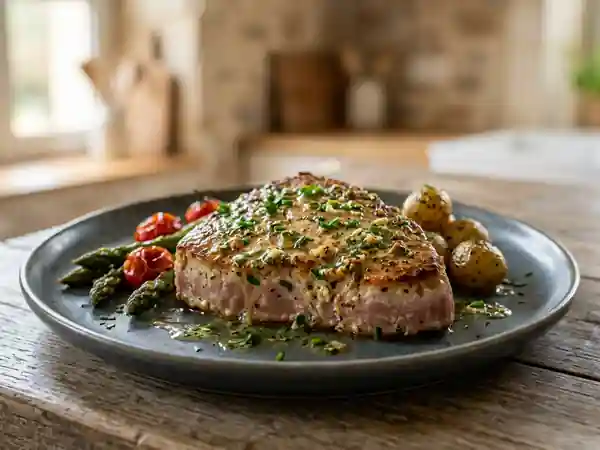 Thon rôti au beurre d'herbes fondant - Photo de présentation