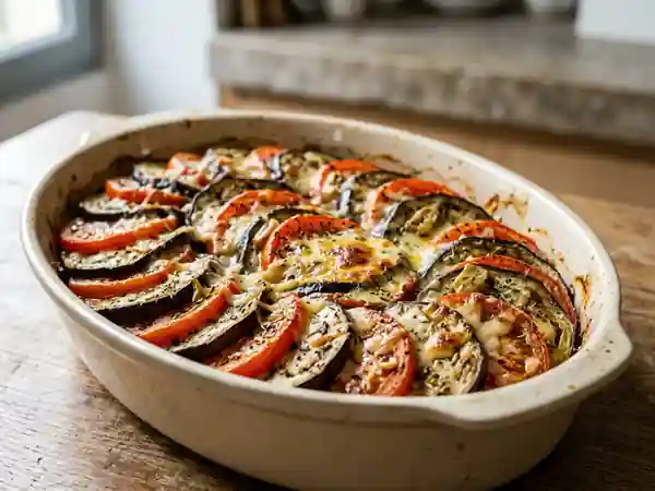Tian d'aubergines fondant au fromage et herbes - Photo de présentation