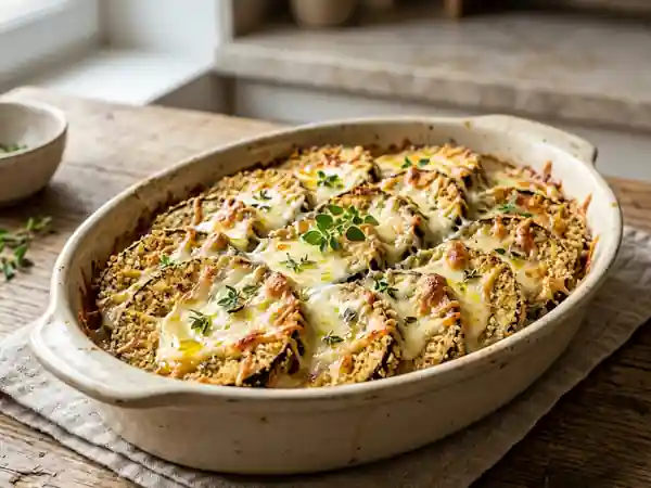 Aubergines panées croustillantes au fromage fondu - Photo de présentation