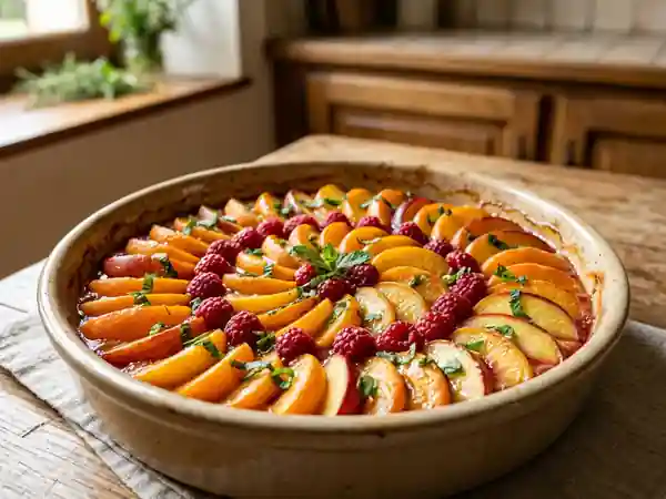 Tian d'été fondant : abricots, pêches et miel - Photo de présentation