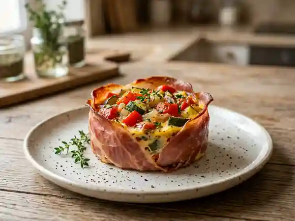 Timbale fondante jambon cru et légumes du soleil - Photo de présentation