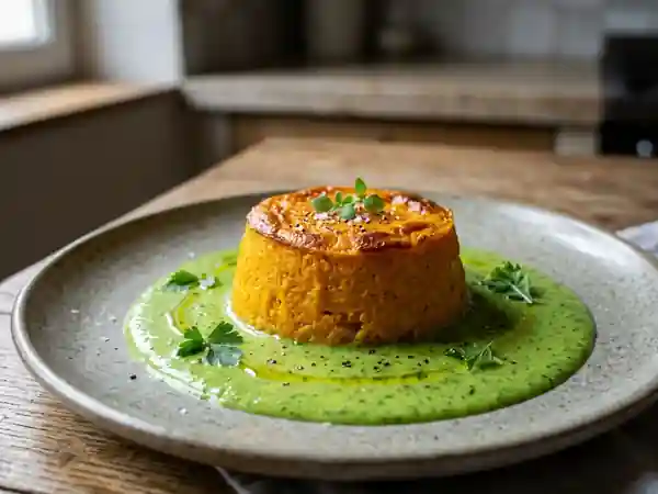 Timbale de potiron fondante et crème de fanes - Photo de présentation