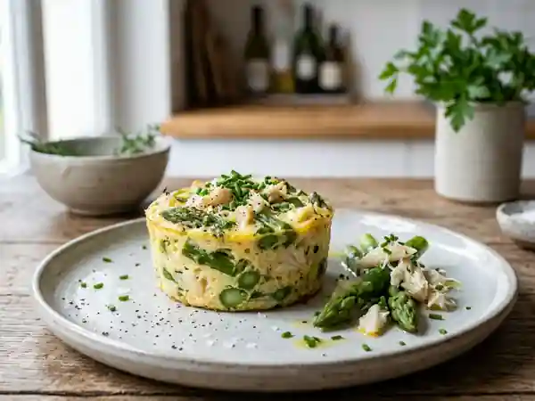 Timbale fondante aux asperges et crabe - Photo de présentation