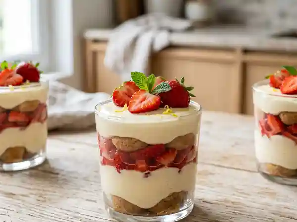 Tiramisu aux Fraises Fraîches : Dessert Italien Gourmand et Fruité - Photo de présentation