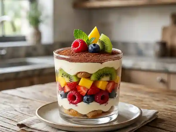 Tiramisu aux fruits rouges et exotiques : dessert frais et gourmand - Photo de présentation