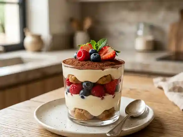 Tiramisu fondant aux fruits rouges et cacao - Photo de présentation