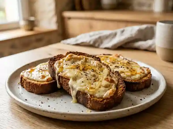 Toast fondant à l'époisses sur pain d'épices croustillant - Photo de présentation