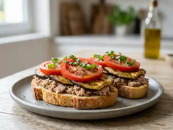 Tartine Fondante Aubergine, Thon et Basilic - Photo de présentation