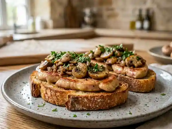 Toast croustillant au foie gras et champignons - Photo de présentation