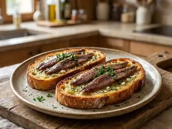 Tartines d'anchois au beurre d'ail croustillantes - Photo de présentation