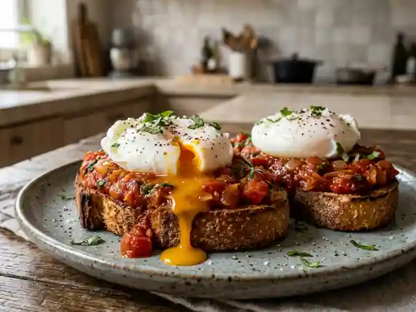 Toasts aux œufs pochés et tomate fondante - Photo de présentation