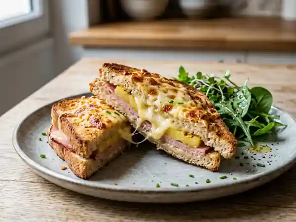 Toast hawaïen gourmand au jambon et ananas - Photo de présentation