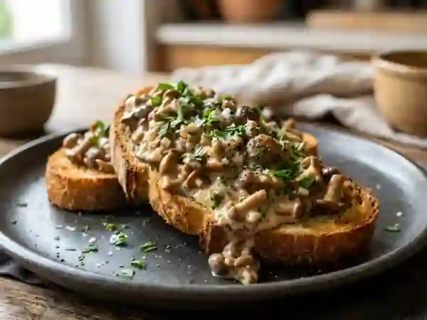 Toasts fondants aux mousserons de printemps - Photo de présentation