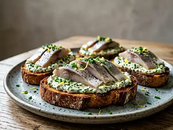 Toasts frais au hareng fumé et crème citronnée - Photo de présentation