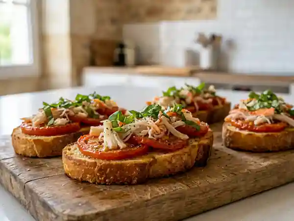 Toasts gourmands à la tomate fraîche et au surimi - Photo de présentation