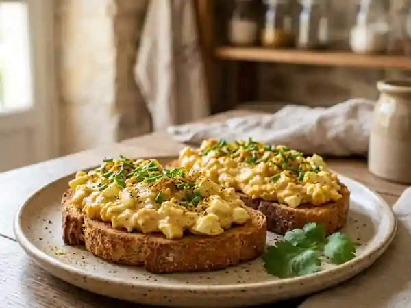 Toasts gourmands à l'œuf au curry, recette facile et rapide - Photo de présentation