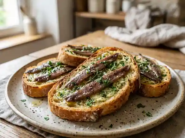 Toasts gourmands aux anchois et beurre à l'ail - Photo de présentation