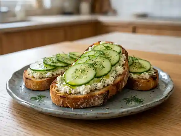 Tartines croquantes au concombre et feta crémeuse - Photo de présentation