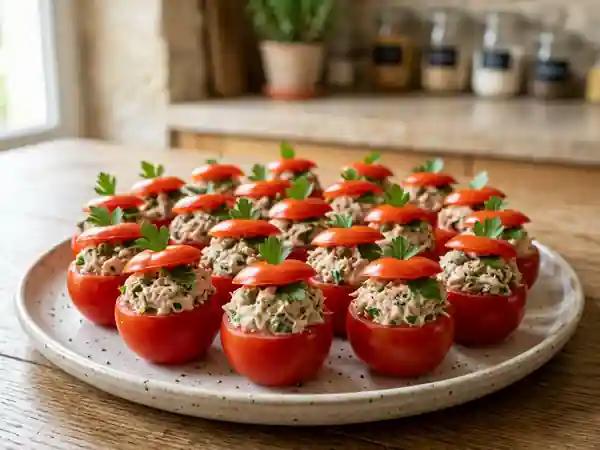 Tomates cerise farcies au thon : apéritif frais et savoureux - Photo de présentation