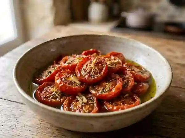 Tomates cerises confites fondantes à l'ail - Photo de présentation