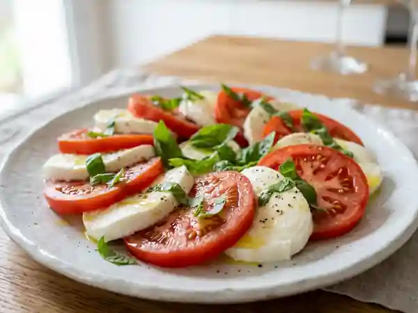 Tomates et Mozzarella Crémeuse au Basilic Frais - Photo de présentation