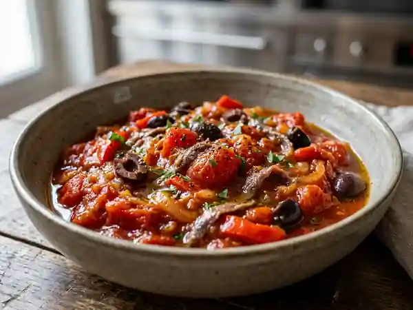 Poêlée fondante tomates, poivrons et anchois - Photo de présentation
