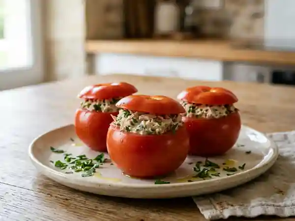 Tomates Farcies à la Crème de Thon Aillée : Recette Facile et Savoureuse - Photo de présentation