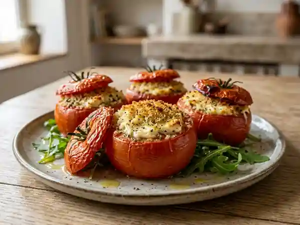 Tomates rôties au chèvre frais et chapelure - Photo de présentation