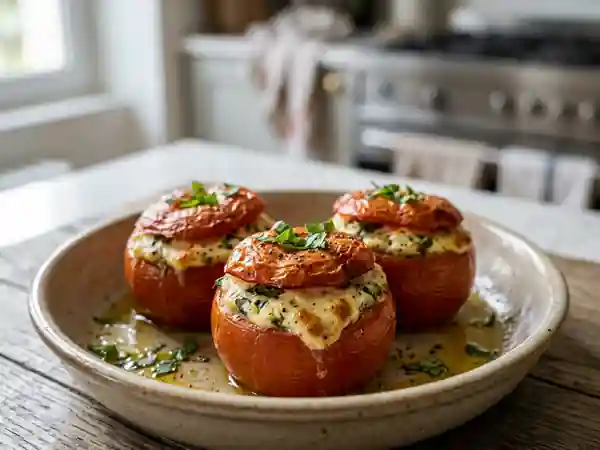 Tomates rôties au chèvre frais et basilic - Photo de présentation