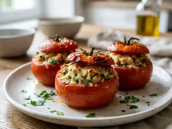 Tomates farcies au poulet doré et gruyère - Photo de présentation