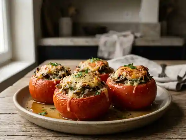Tomates Farcies aux Champignons et Neige de Parmesan : Recette Gourmande et Facile - Photo de présentation